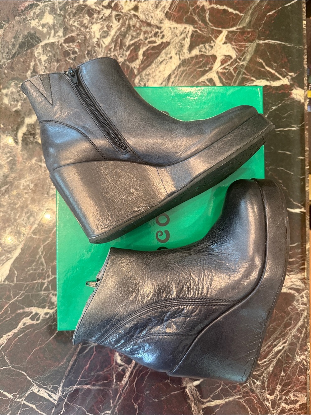 Chocolat Blu Black Wedge Ankle Boots